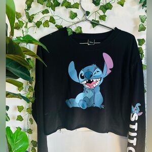 Disney Lilo Stitch Movie Promo Cropped Sweatshirt Womens Small Black Cartoon.